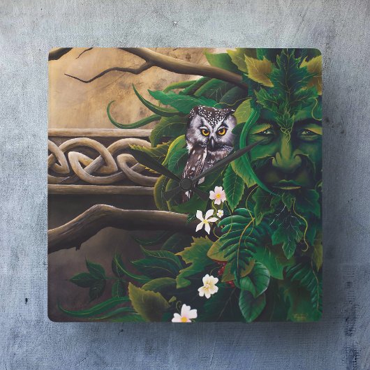 Celtic Green Man Quadratische Wanduhr