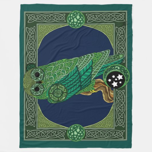 Celtic Green Owl Fleecedecke (Vorderseite)