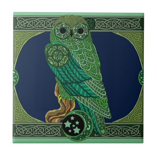 Celtic Green Owl Fliese (Vorderseite)