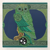 Celtic Green Owl Glasuntersetzer (Vorderseite)