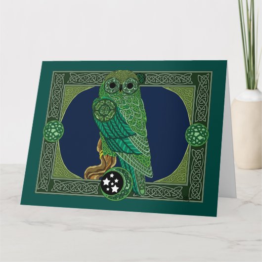 Celtic Green Owl Karte (Vorderseite)