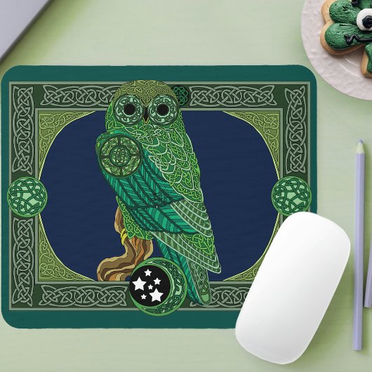 Celtic Green Owl Mousepad