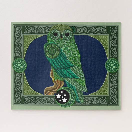Celtic Green Owl Puzzle (Horizontal)