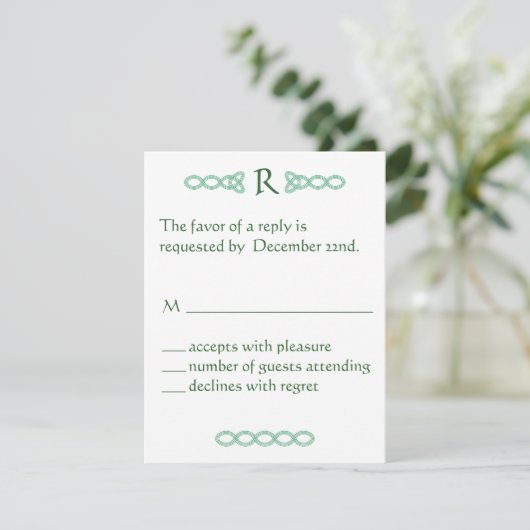 Celtic Green RSVP Card (Stehend Vorderseite)