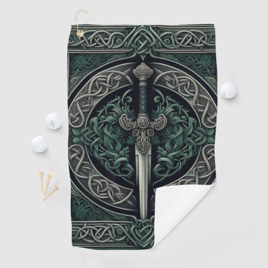 Celtic Green und Silver Sword Golfhandtuch (Insitu)