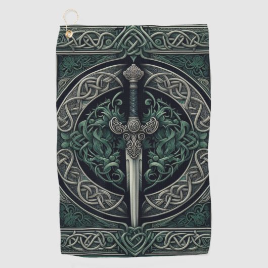Celtic Green und Silver Sword Golfhandtuch (Vorderseite)