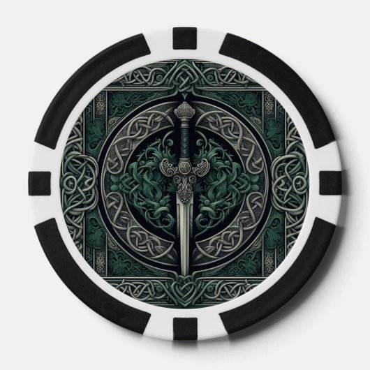 Celtic Green und Silver Sword Pokerchips (Vorderseite)