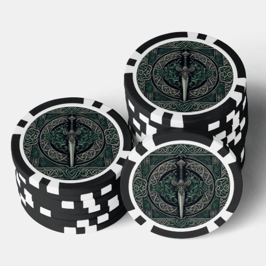 Celtic Green und Silver Sword Pokerchips (Stapel)