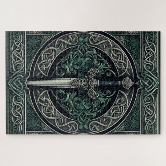 Celtic Green und Silver Sword Puzzle (Horizontal)