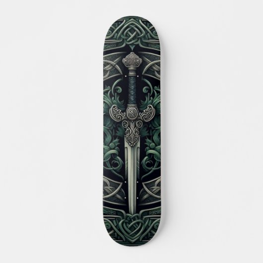 Celtic Green und Silver Sword Skateboard (Vorne)