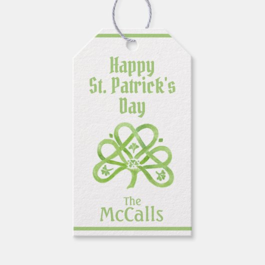 Celtic Green Watercolor Shamrock NAME St Patricks  Geschenkanhänger (Vorderseite)