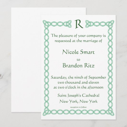 Celtic Green Wedding Einladung (Vorne/Hinten)