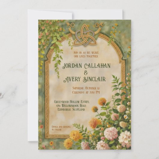 Celtic Green Wildblume Vintage Hochzeit Einladung (Vorderseite)