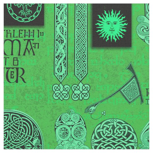 Celtic Gryphon und Kells Smaragdgrün Stoff (Nahaufnahme)
