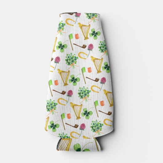 Celtic Harp St. Patrick's Day Pattern Flaschenkühler (Vorderseite)