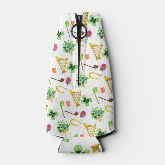 Celtic Harp St. Patrick's Day Pattern Flaschenkühler (Rückseite)