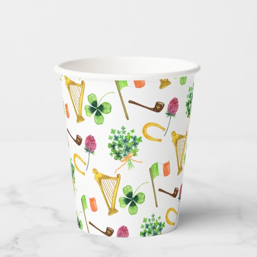 Celtic Harp St. Patrick's Day Pattern Pappbecher (Vorderseite)