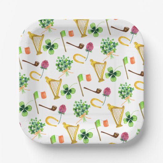 Celtic Harp St. Patrick's Day Pattern Pappteller (Vorderseite)