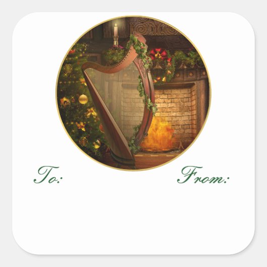 Celtic Harp Weihnachtsgeschenke Labels Quadratischer Aufkleber (Vorderseite)