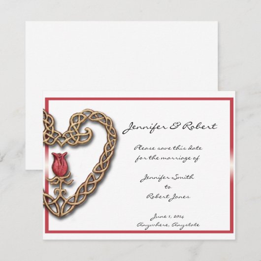 Celtic Heart mit einer Rote Rose Save the Date (Vorne/Hinten)