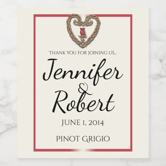 Celtic Heart mit Rote Rose Weinetikett (Einzelnes Label)