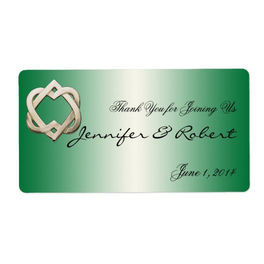 Celtic Hearts on Green Gradient Water Flasche Labe (Vorne)