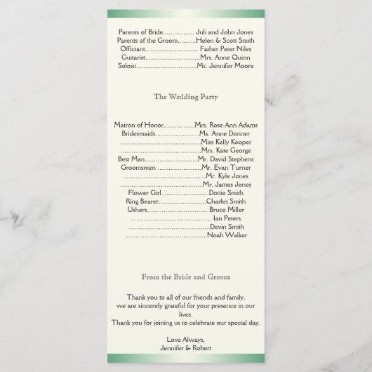 Celtic Hearts on Green Gradient Wedding Program Programm (Rückseite)