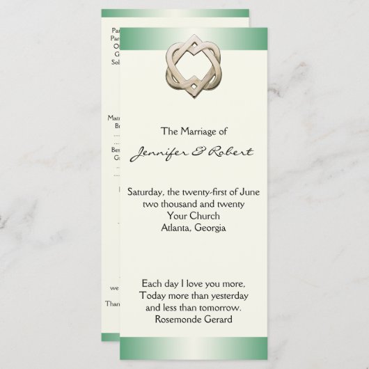 Celtic Hearts on Green Gradient Wedding Program Programm (Vorne/Hinten)