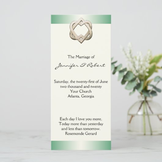 Celtic Hearts on Green Gradient Wedding Program Programm (Stehend Vorderseite)