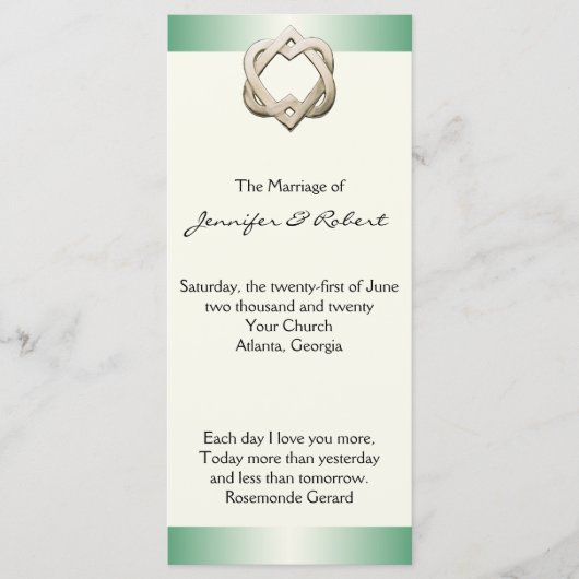 Celtic Hearts on Green Gradient Wedding Program Programm (Vorderseite)