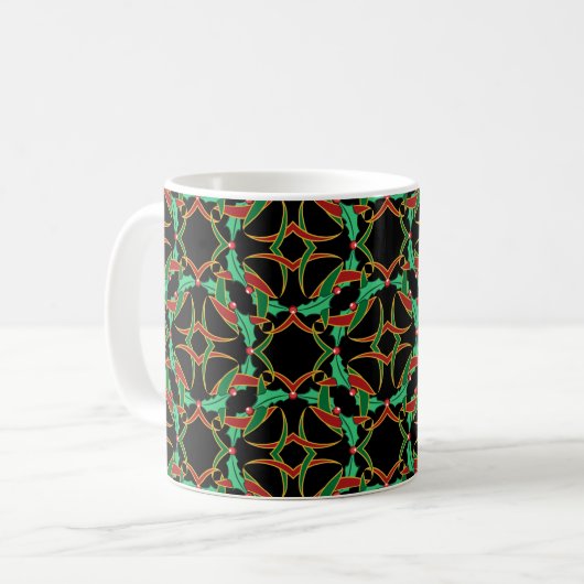 Celtic Holly Wreath Pattern Weihnachten Kaffeetasse (Vorderseite Links)