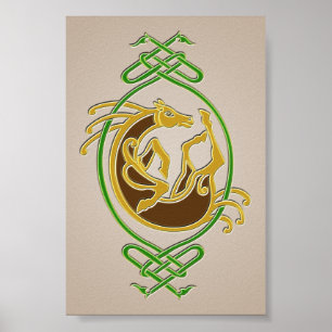 Celtic Horse Knüpfarbeit - Green & Gold Poster