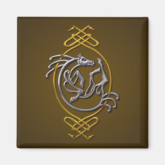 Celtic Horse Knüpfarbeit - Silver & Gold Magnet (Vorne)