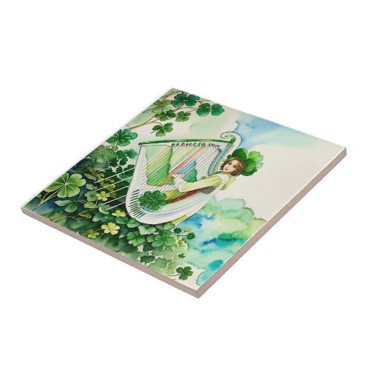 Celtic Irish Harp Art Tile Fliese (Seite)