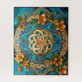 Celtic Knot Aquamarin Blue Gold Blume Knüpfarbeit Puzzle (Vertikal)