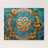 Celtic Knot Aquamarin Blue Gold Blume Knüpfarbeit Puzzle (Horizontal)
