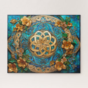 Celtic Knot Aquamarin Blue Gold Blume Knüpfarbeit Puzzle