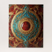Celtic Knot Aquamarin Red Gold Knüpfarbeit Puzzle (Vertikal)