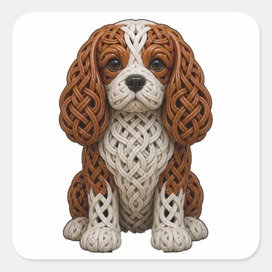 Celtic Knot Blenheim Cavapoo Quadratischer Aufkleber (Vorderseite)
