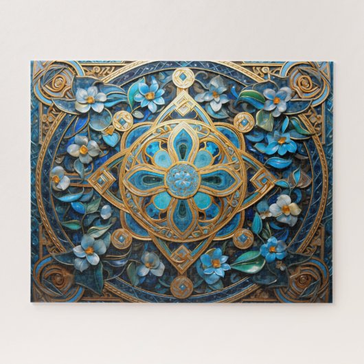 Celtic Knot Blue Gold Blume Knüpfarbeit Puzzle (Horizontal)