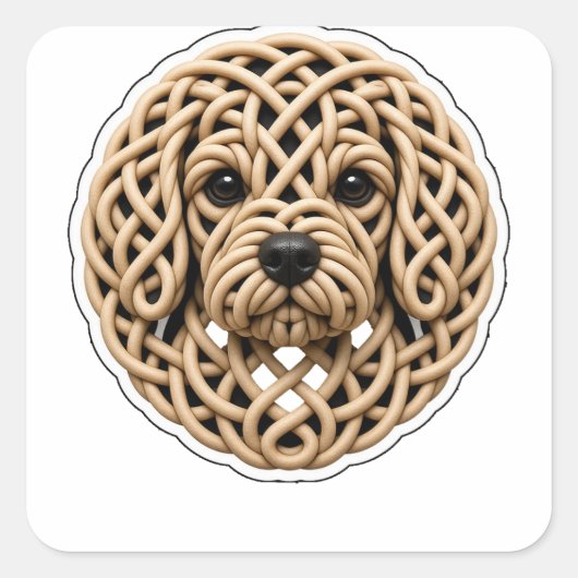Celtic Knot Cavapoo Gesicht Quadratischer Aufkleber (Vorderseite)