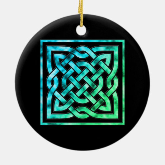 Celtic Knot Circle - Square Blue Green Keramikornament (Hinten)