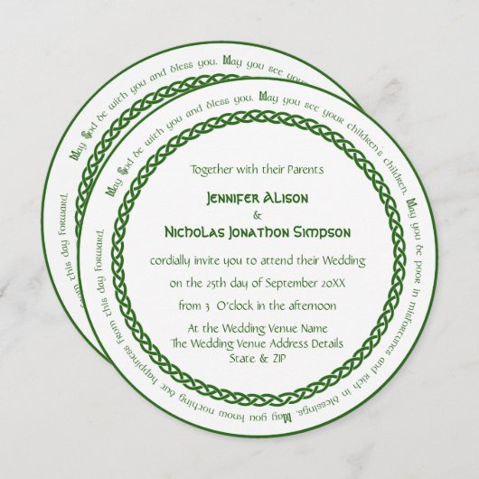 Celtic Knot Circle und Irish Wedding Segen Einladung (Vorne/Hinten)