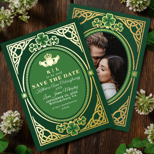 Celtic Knot Claddagh Shamrock Save-the-Date-Hochze Folieneinladung