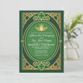 Celtic Knot Claddagh Shamrock Wedding Green  Einladung (Stehend Vorderseite)