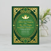 Celtic Knot Claddagh Shamrock Wedding Green  Folieneinladung (Stehend vorne)