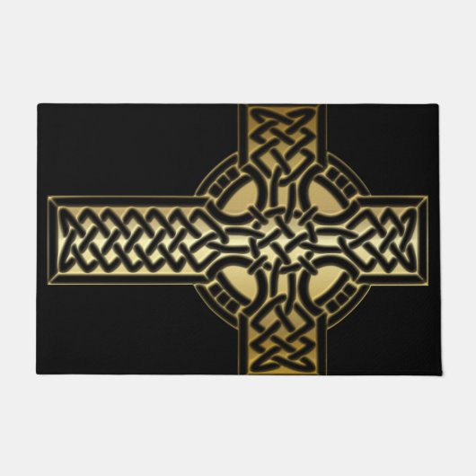 Celtic Knot Cross in Gold und Black Floor Mat Fußmatte (Vorderseite)