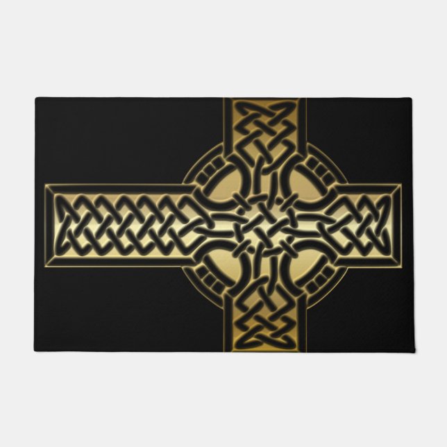 Celtic Knot Cross in Gold und Black Floor Mat Fußmatte (Vorderseite)