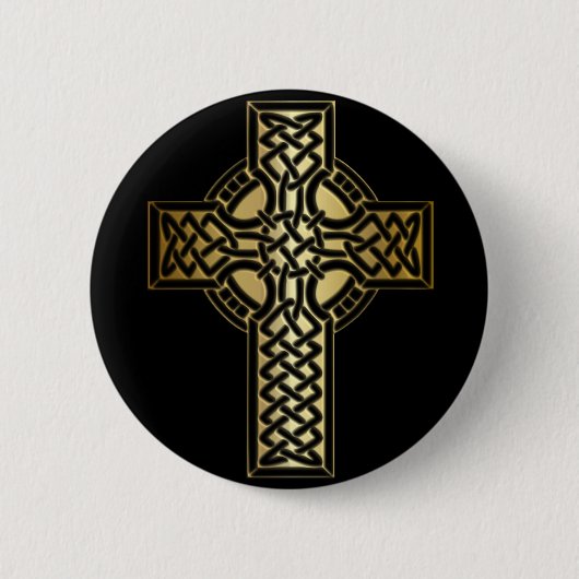 Celtic Knot Cross in Gold und Schwarz Button (Vorderseite)