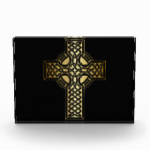 Celtic Knot Cross in Gold und Schwarz Fotoblock (Vorderseite)